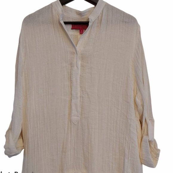 Heidi Merrick Cotton long sleeve button front tiered dress Cream Size Small - Picture 2 of 7